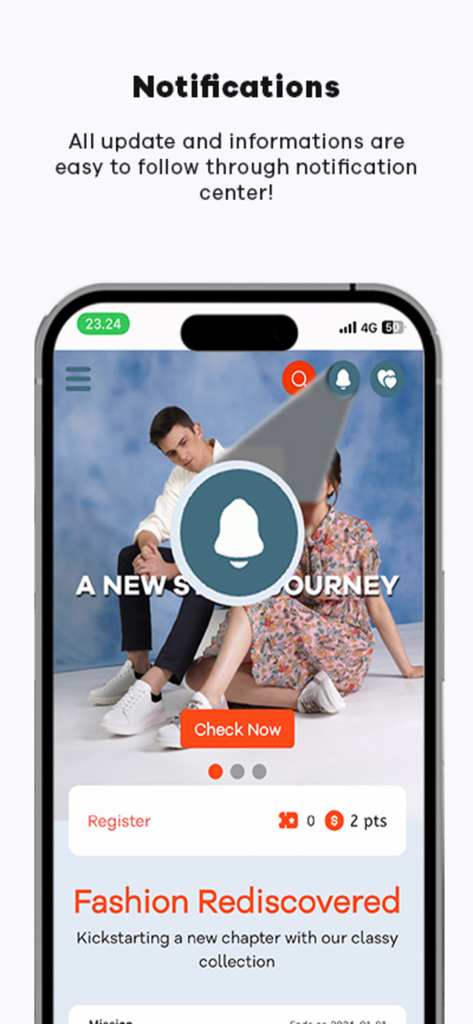 Everbest - Everbest mobile app notification center interface showing fashion updates and new style collections