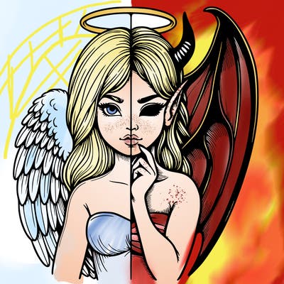 realistic angel half demon