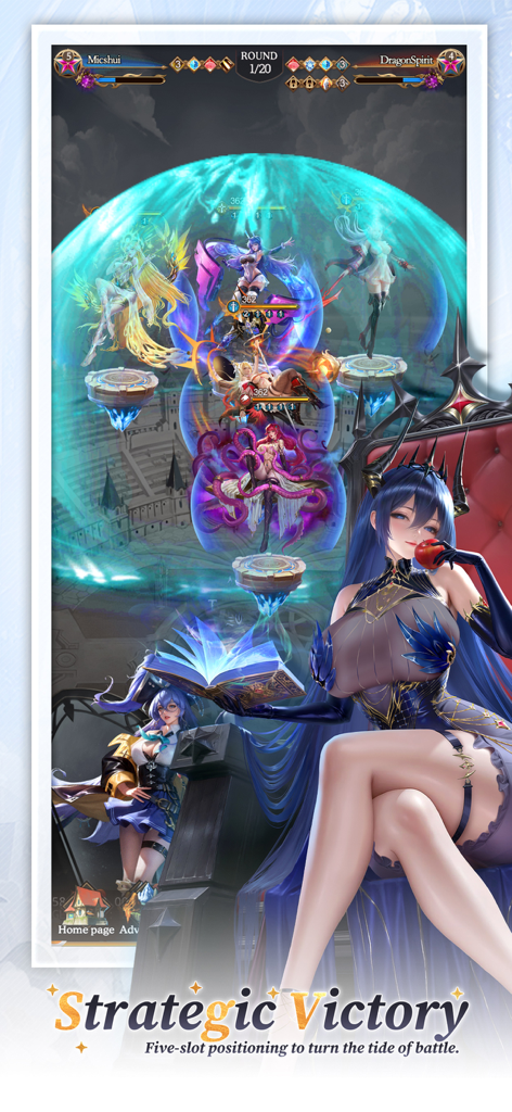 Goddess Era: 2331 Draws - Goddess Era의 전술 전투 화면으로, 애니메이션 캐릭터 배치와 전략적 게임 플레이를 보여줍니다.