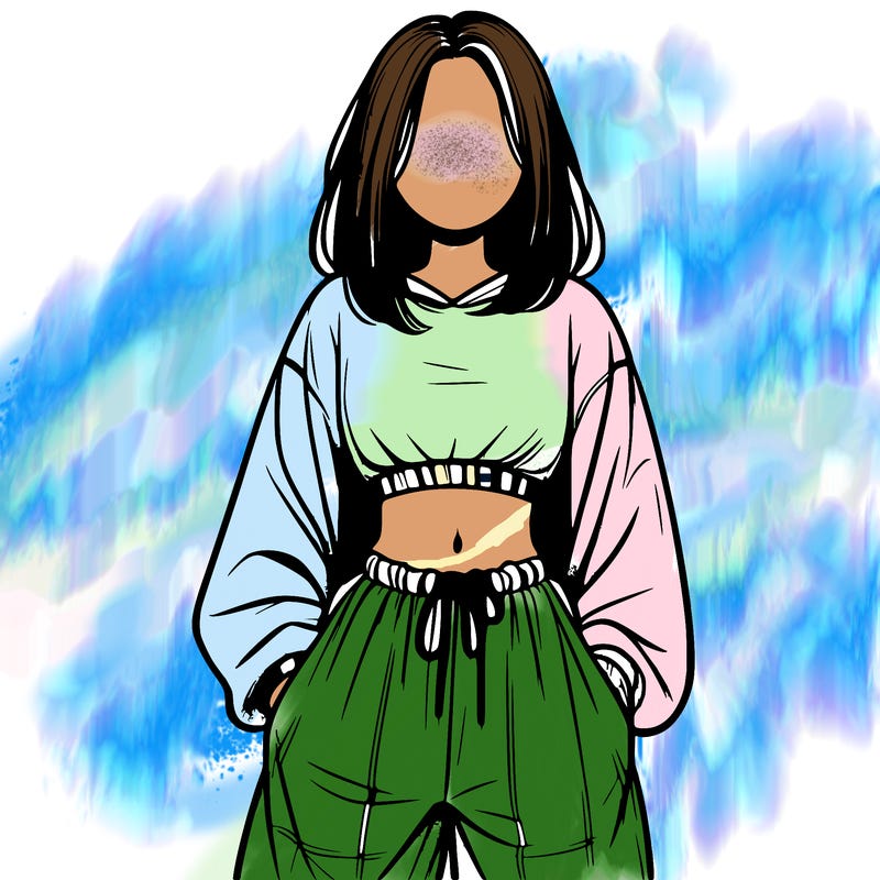 realistic girl faceless with baggy pants and a crop top