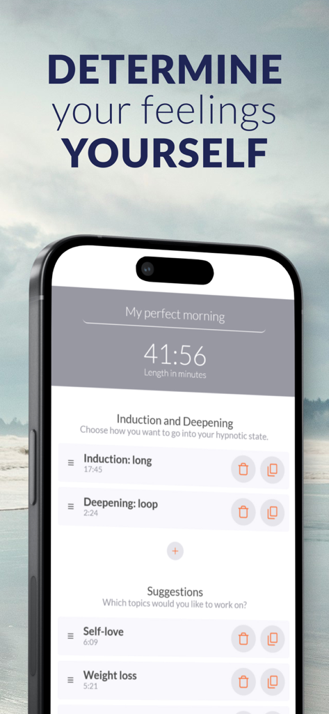 HypnoBox: Hypnosis & Sleep - HypnoBox app interface showing a personalized hypnosis playlist with modules for induction and self love.