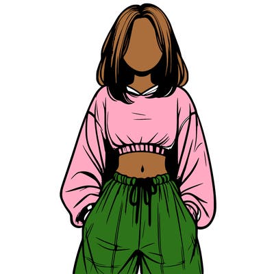 realistic girl faceless with baggy pants and a crop top