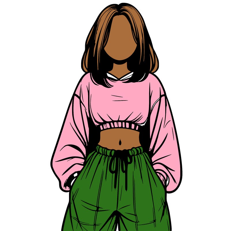 realistic girl faceless with baggy pants and a crop top