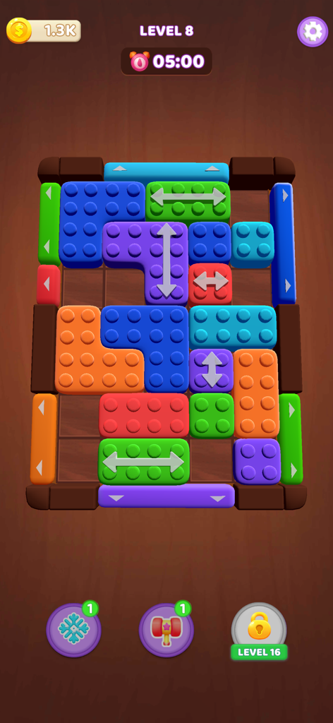 Fit Block 3D: Color Blast Jam - Ein 3D-Puzzle-Gitter mit bunten schiebbaren Blöcken im Fit Block 3D-Spiel-Interface