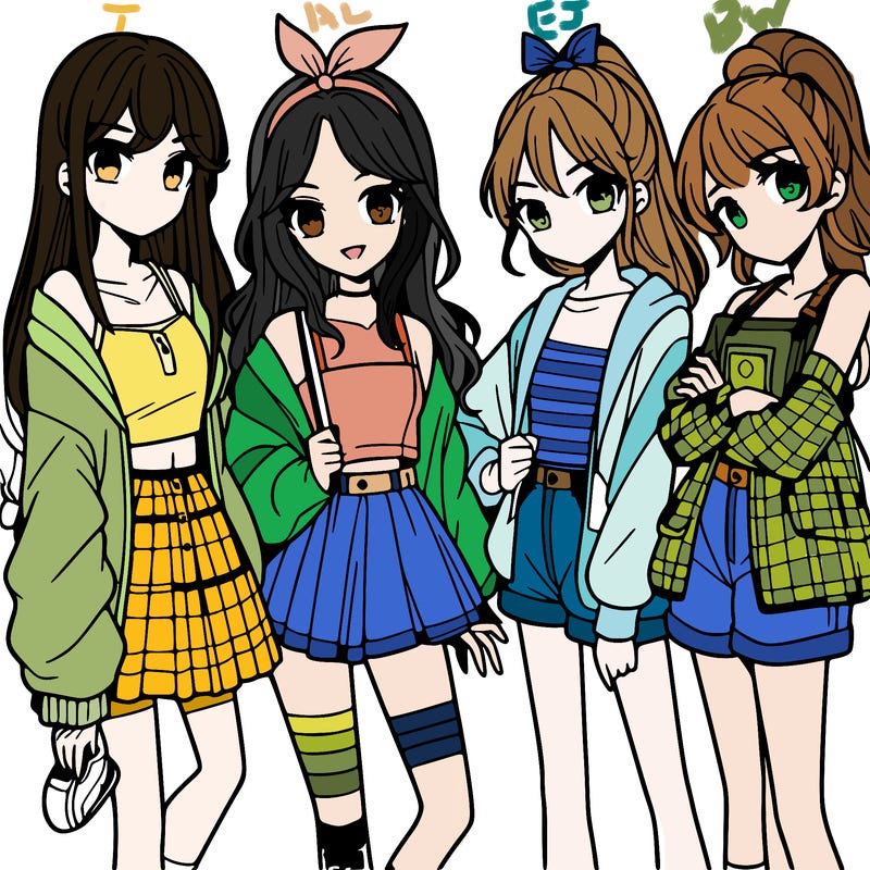 teen manga girls group of 4
