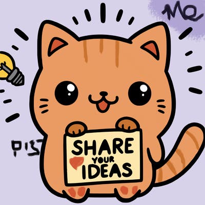 a cute cat saying share your ideas