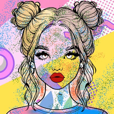 realistic girl with two buns in hair and lips