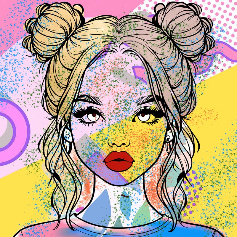 realistic girl with two buns in hair and lips