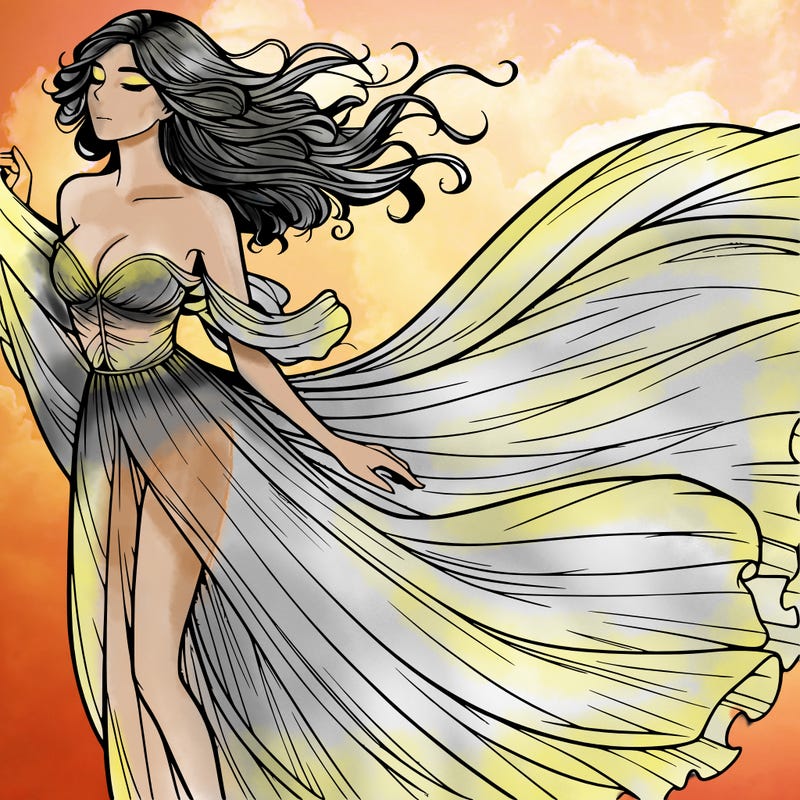 realistic woman in dress flowing the the wind