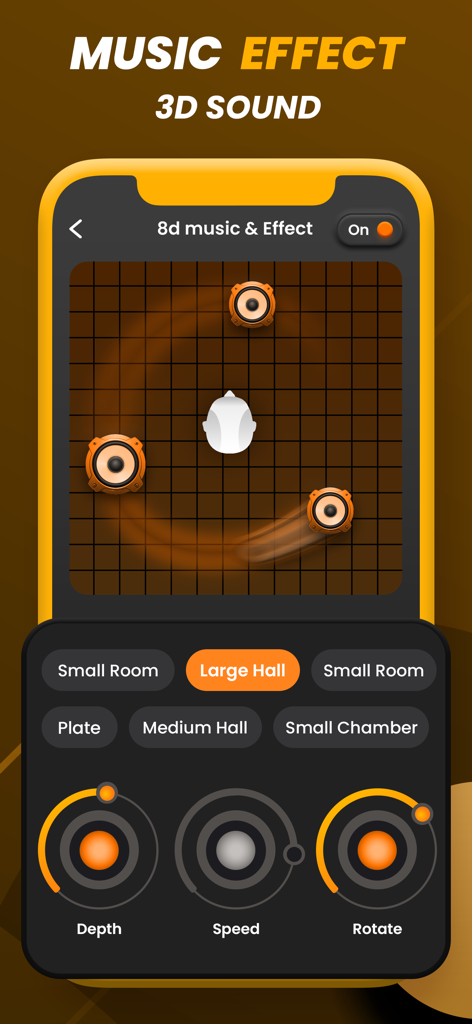 Equalizer Fx : Volume Booster - Equalizer Fx app interface for 3D sound effects and 8D music spatializer.