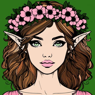 realistic female elf with flower crown