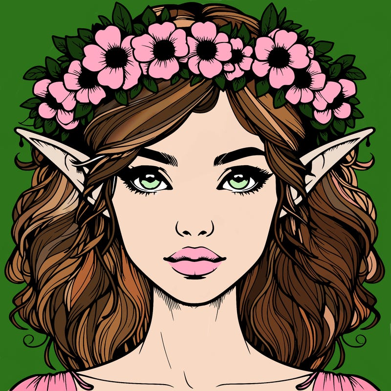 realistic female elf with flower crown