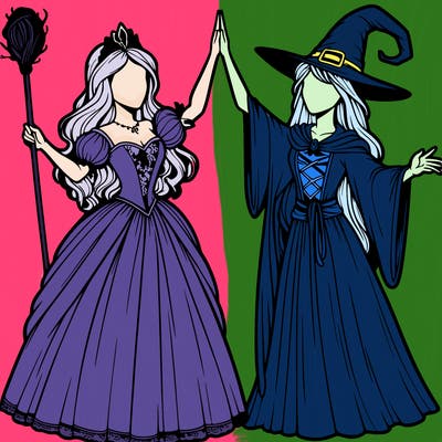 detailed realistic split of a princess and a witch