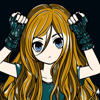 long haired girl with fingerless gloves
