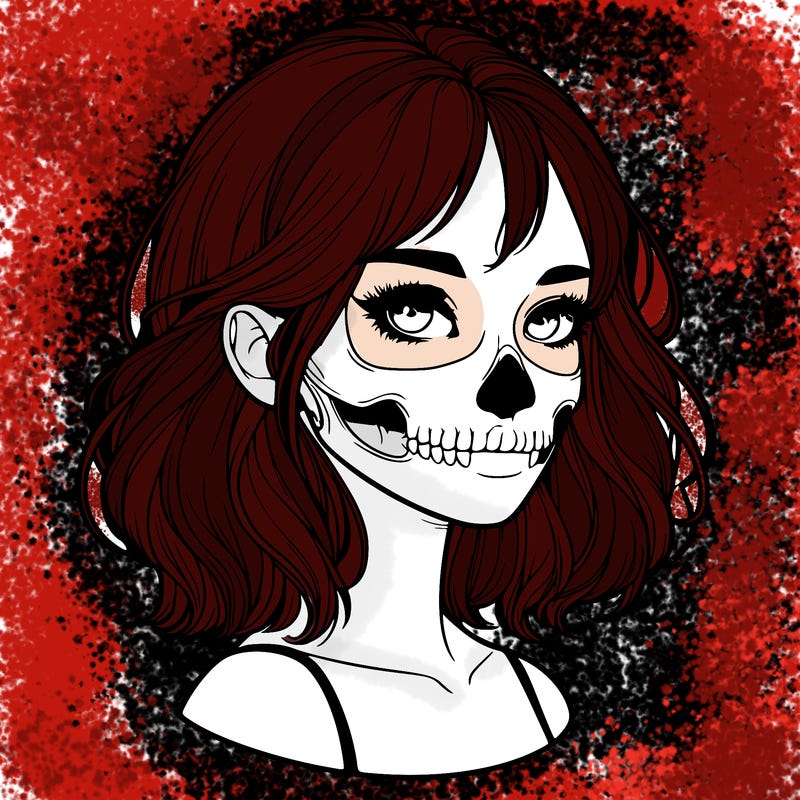 realistic girl with skull