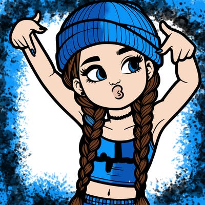 realistic teenage girl with braids and a beanie and crop top doing 🫶🏼