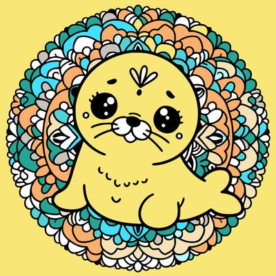 a cute baby seal mandala