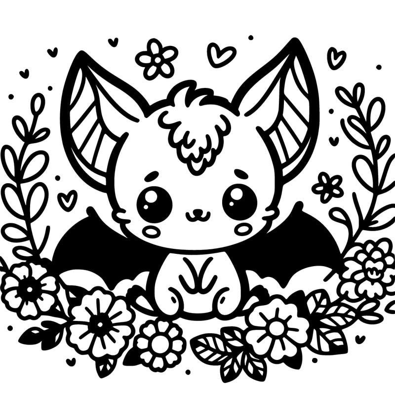 cute bat with flowers