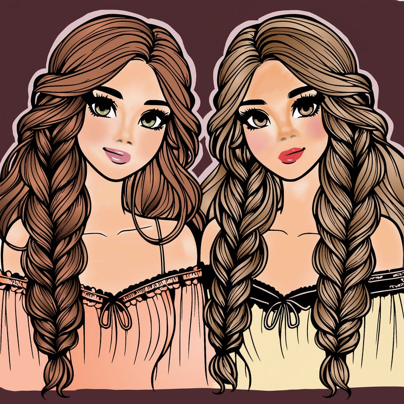 sisters beautiful loose braids realistic