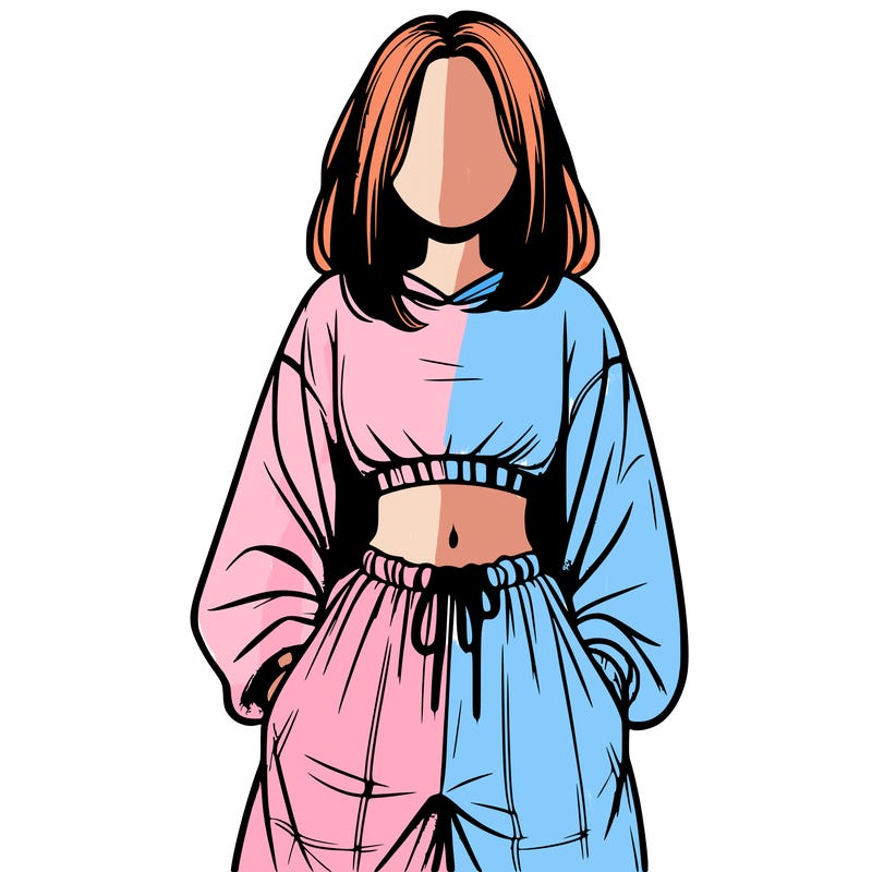 realistic girl faceless with baggy pants and a crop top