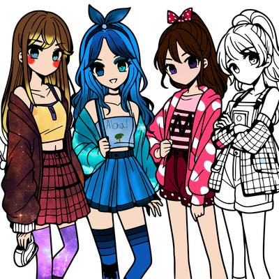 teen manga girls group of 4