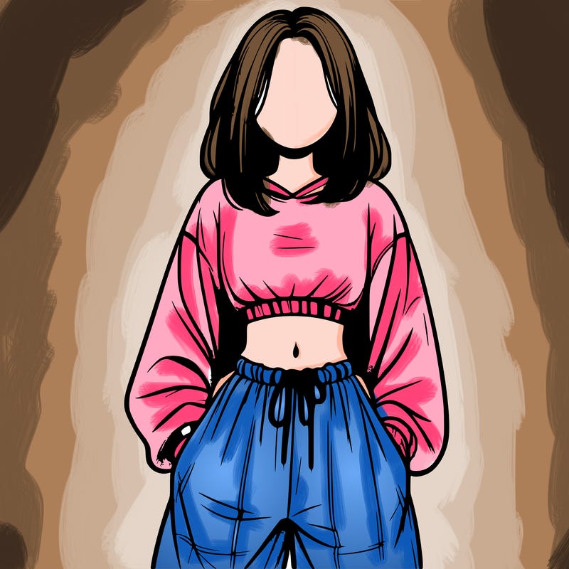 realistic girl faceless with baggy pants and a crop top