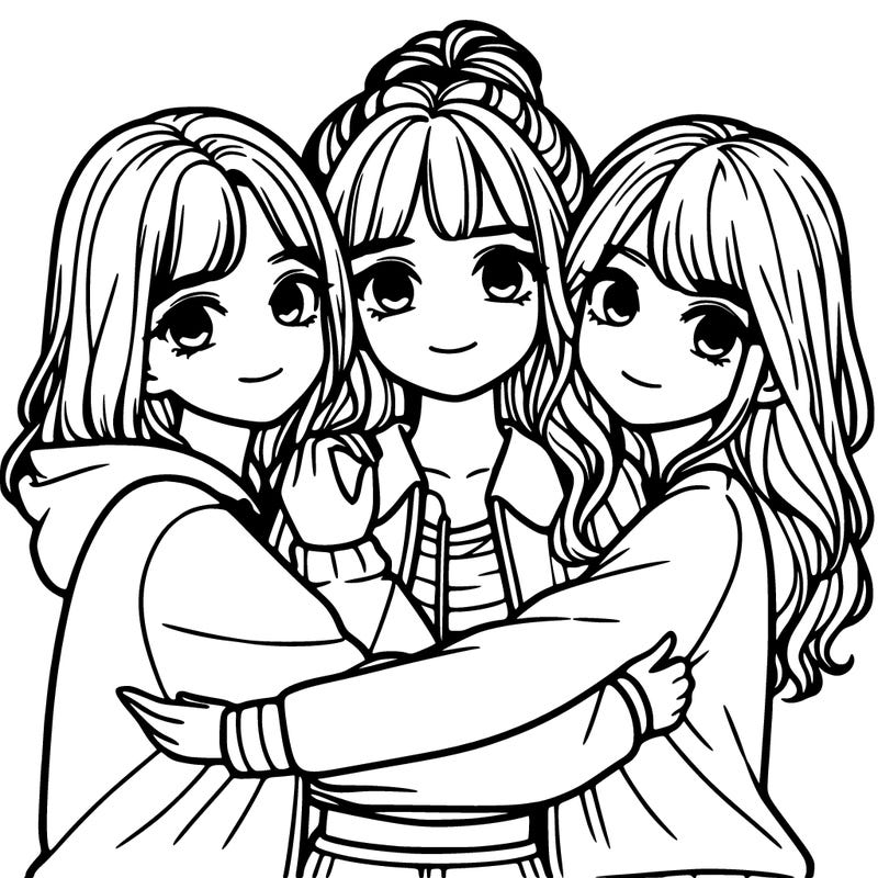 three girls hugging realistic