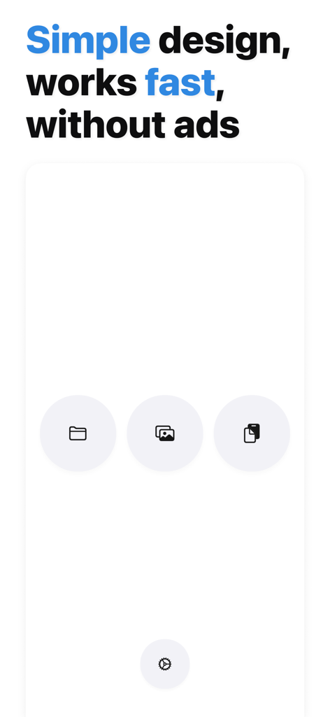 Reverse Image Search: Eye Lens - Reverse image search app user interface with icons for files and photos highlighting a simple ad free design