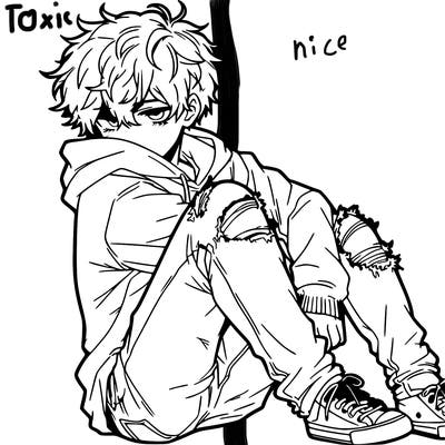 a male hoddie ripped jeans messy hair anime