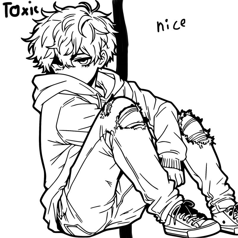 a male hoddie ripped jeans messy hair anime