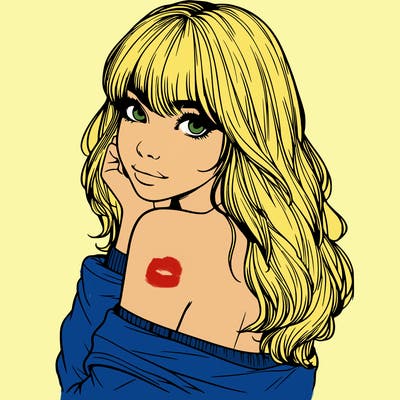 realistic girl with bangs looking over her shoulder