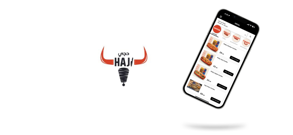 HAJI | حجي - HAJI mobile app displaying the menu for food ordering