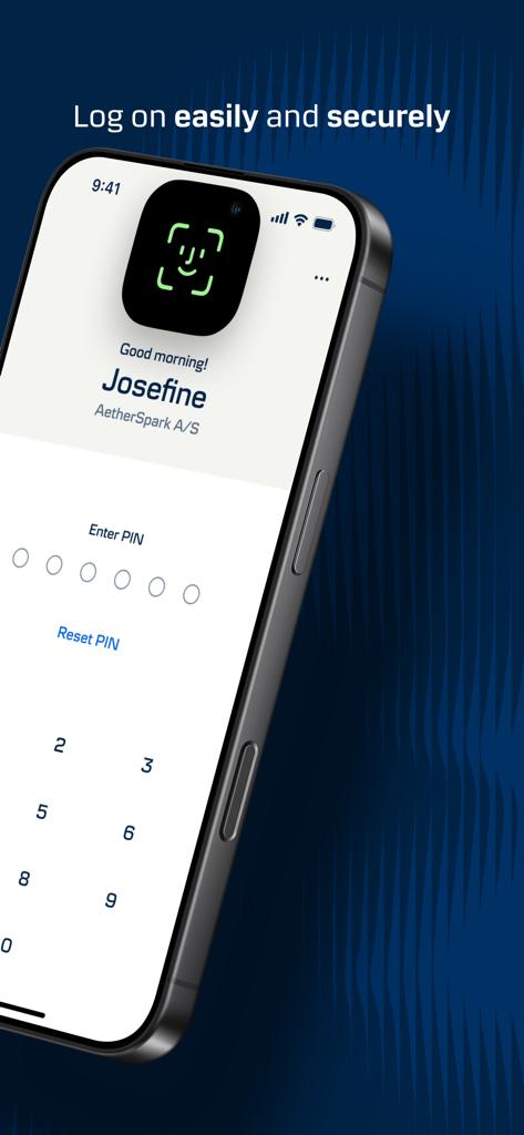 Écran de connexion sécurisée de l'application District Mobile affichant l'authentification biométrique et la saisie du code PIN.