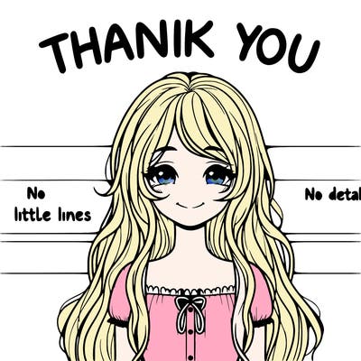 thank you with realistic girl with long hair