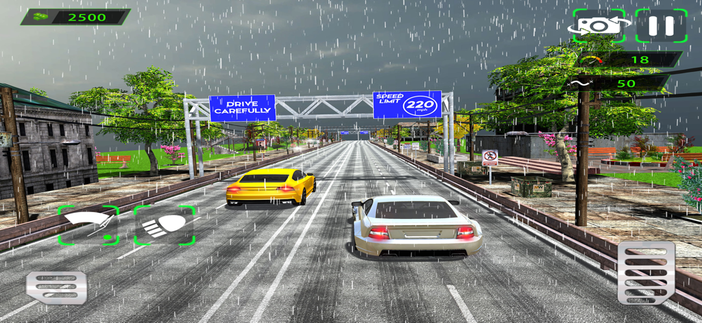 Voitures courant sur une autoroute pluvieuse dans Racing Academy Legends 2025