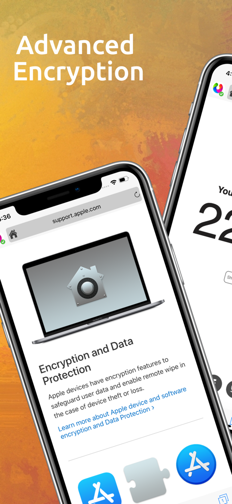UPX Private Browser - Interfaz de UPX Navegador Privado mostrando encriptación avanzada y funciones de protección de datos en un iPhone