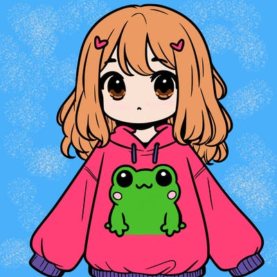 girl wearing frogging sweatshirt