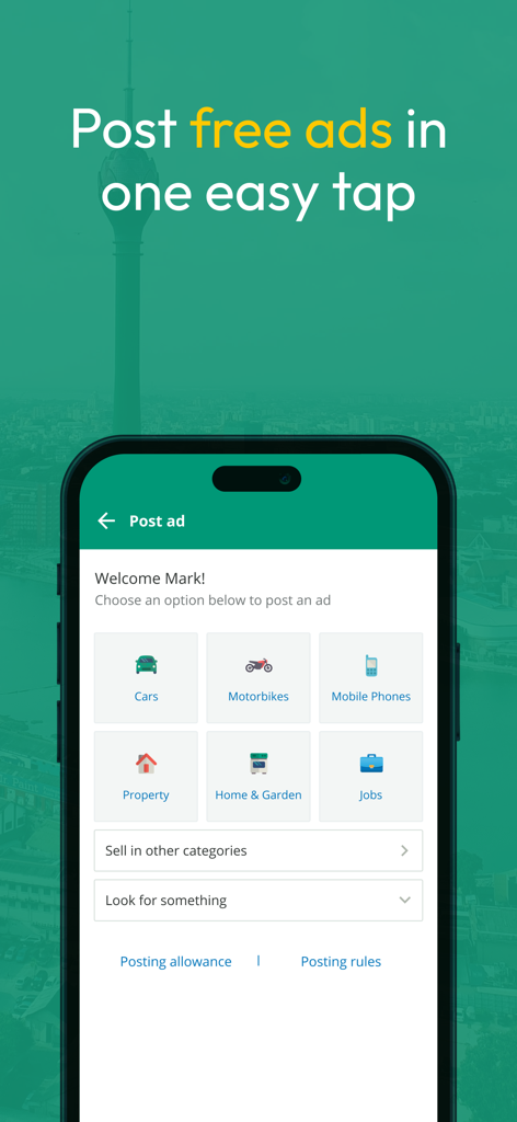ikman - Everything Sells - Smartphone affichant l'interface de l'application ikman pour la publication gratuite d'annonces classées dans des catégories telles que voitures, immobilier et emplois.