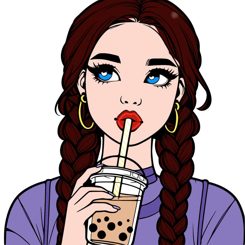 realistic girl with braided hair drinking boba