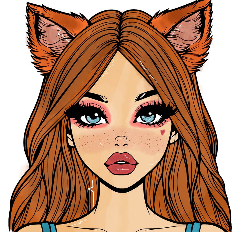 realistic girl with fox ears and realistic lips