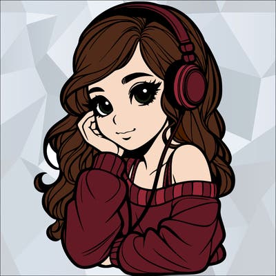 realistic girl listent to the music