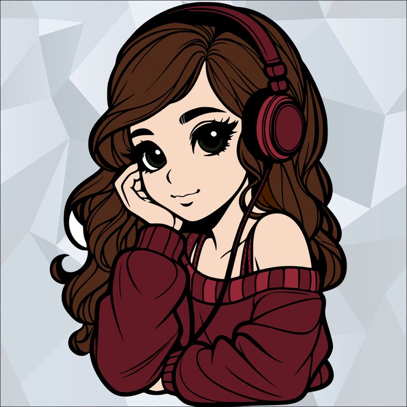 realistic girl listent to the music