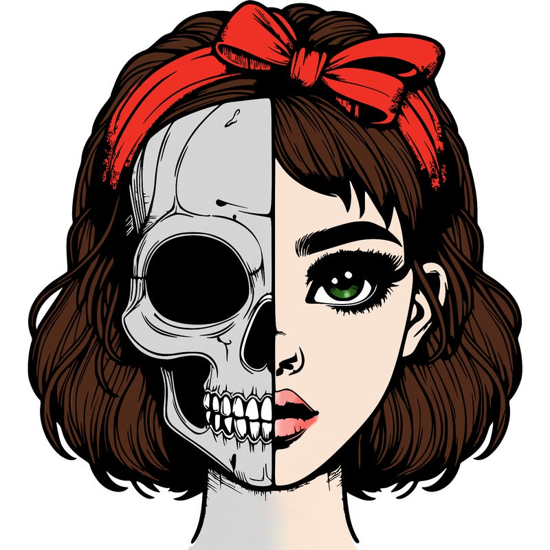 realistic girl with half skull mask
