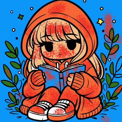 girl in oversized hoodie reading a book