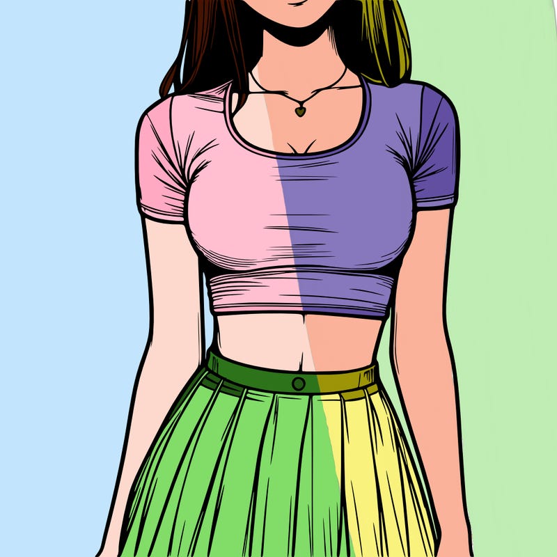 realistic girl wearing crop top and skirt