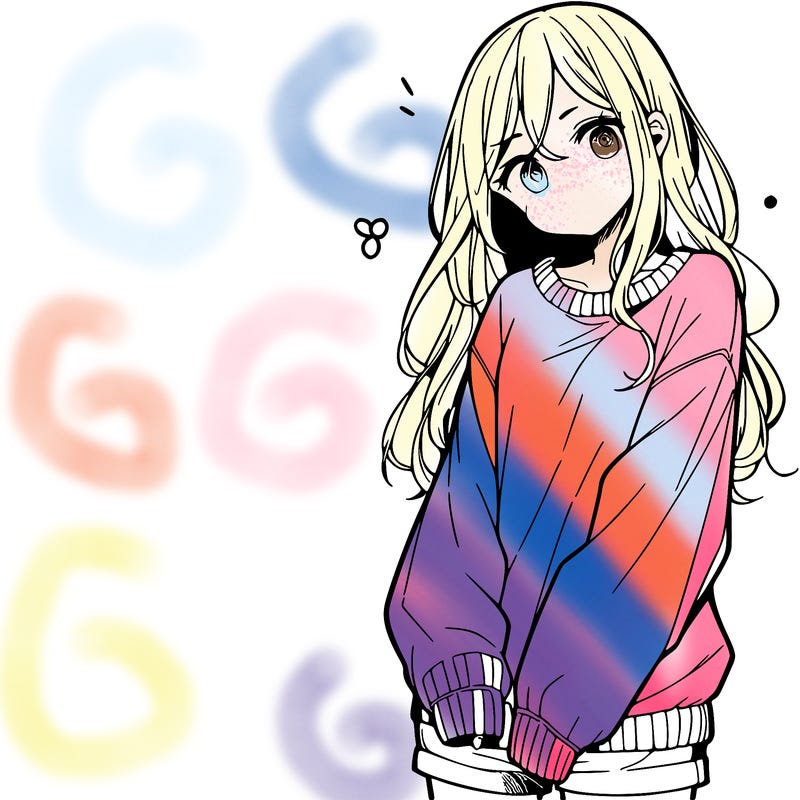 manga teen girl  in a sweater and baggy pants
