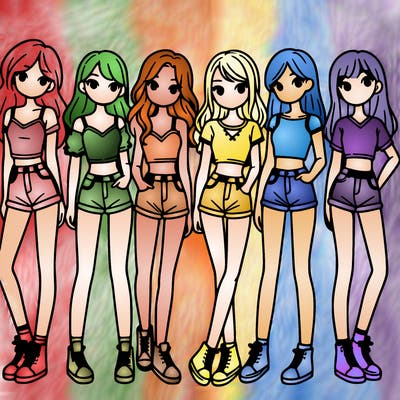 a group of girls wearing crop tops and shorts