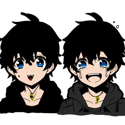 anime boy, smiling, crying