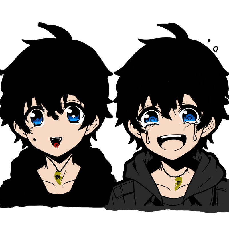 anime boy, smiling, crying