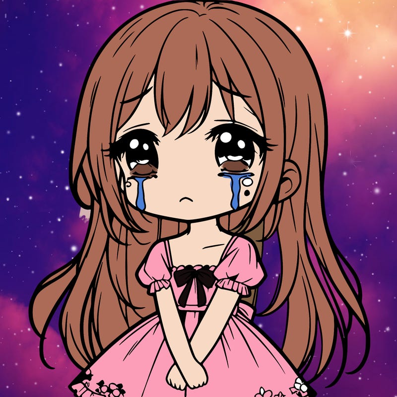 sad anime girl in dress